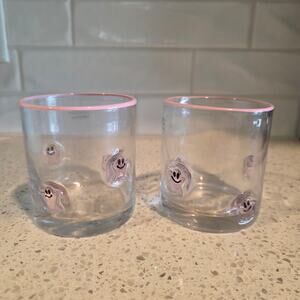 Pink Ghost Inlay Double Old Fashioned Glass Set of 2  Halloween Summerween NEW